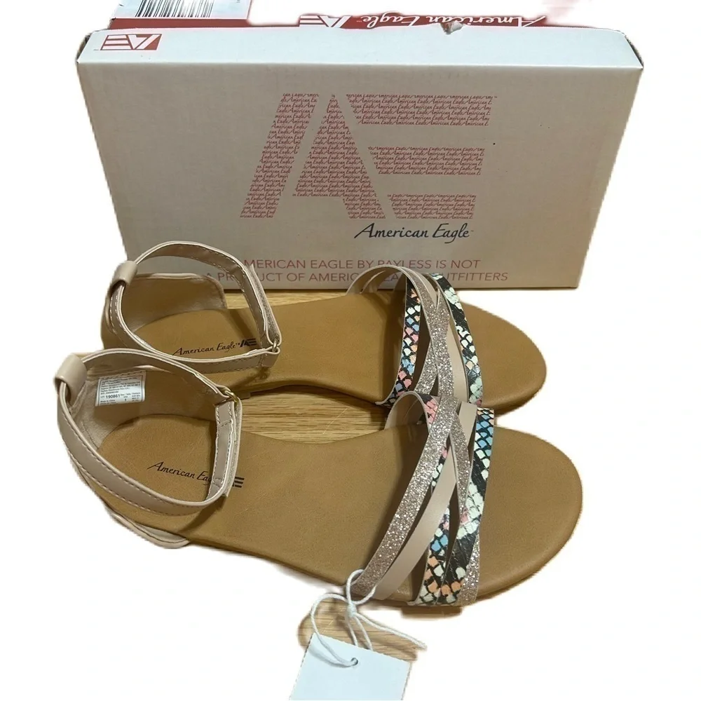 American Eagle Harley Sandal NEW Sz 1 Kids Girls Glitter Snake Print
